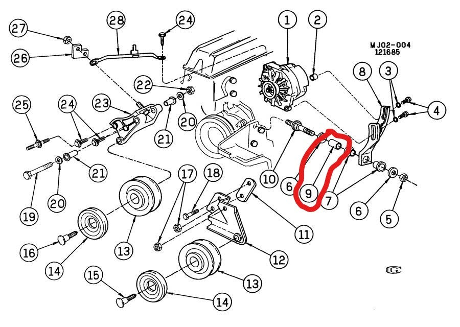 New OEM 1982-1986 GM J Body Generator Adjust Bracket Stud Sleeve, Part # 14036037