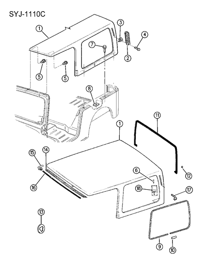 New 1994-1995 Fits Chrysler Wrangler Molding - Quarter Glass Reveal - Part # 55175170