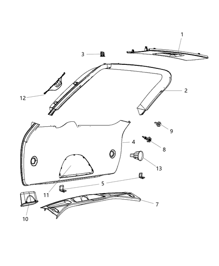 New 2011-2013 Fits Chrysler Grand Cherokee Panel-Liftgate Trim Upper - Part # 5KT37HL1AC
