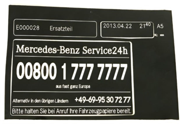 New OEM 1998-2020 Mercedes Customer Tel # Decal Sticker, Part # 220-817-27-20