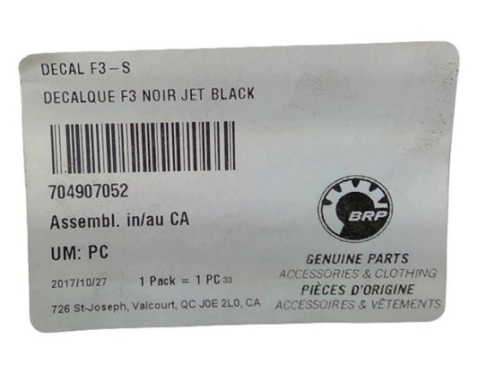 New OEM Genuine Bombardier Recreational Products, Decal F3-S - Part # 704907052