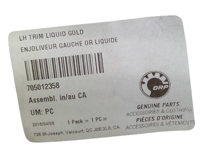 New OEM Genuine Bombardier Recreational Products, Lh Trim Liquid Gold - Part # 705012358