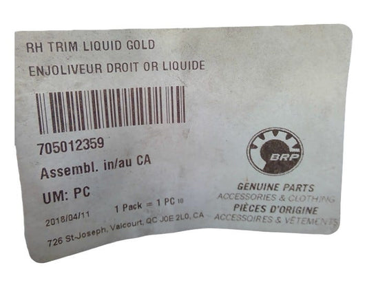 New OEM Genuine Bombardier Recreational Products, Rh Trim Liquid Gold - Part # 705012359