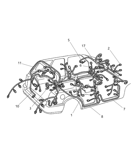 New 2003 Fits Chrysler Liberty Wiring-Front Door - Part # 56010558AD
