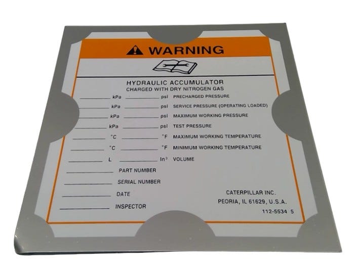 New OEM Genuine Caterpillar, Plate-Warng - Part # 1125534