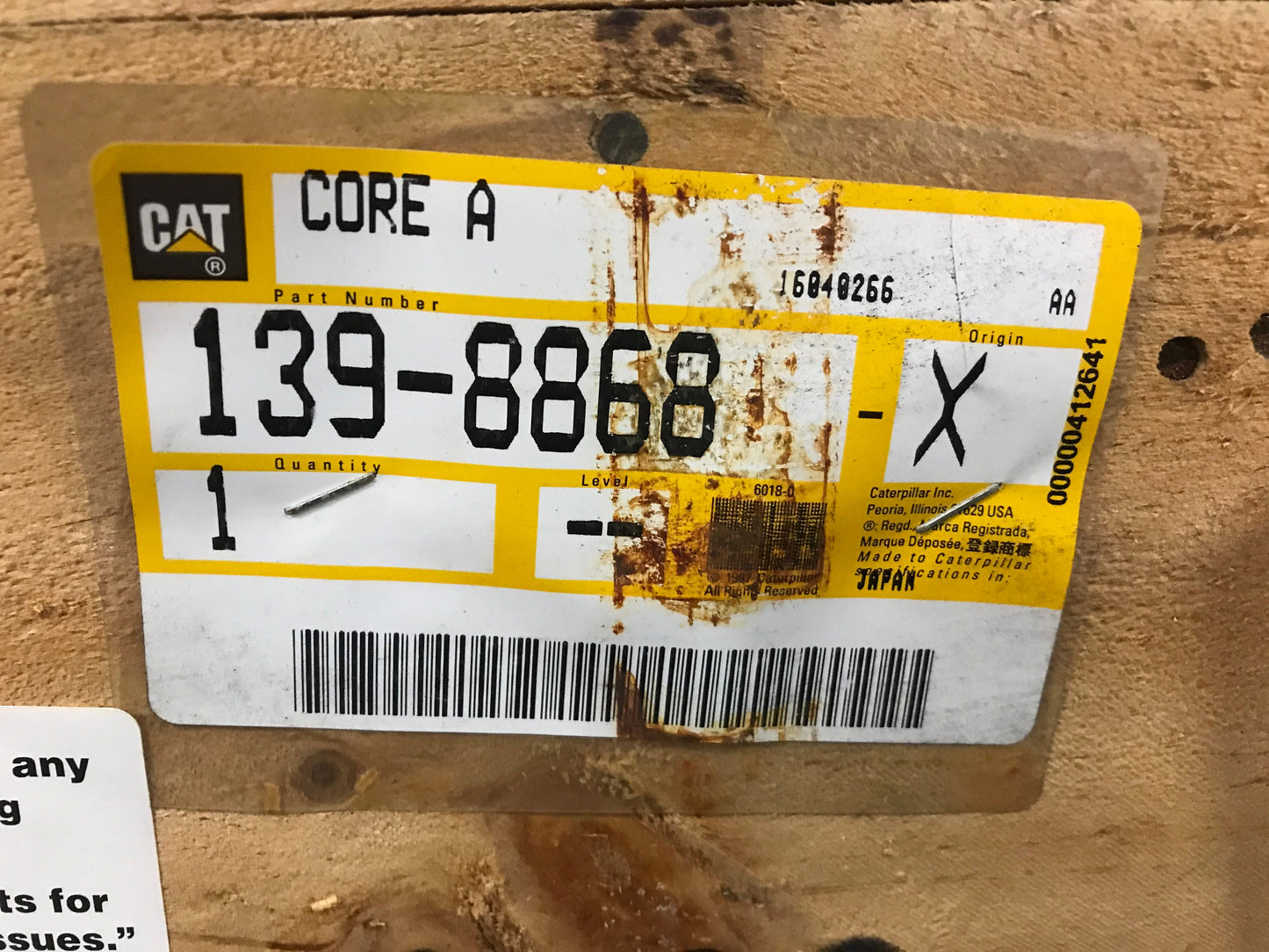 New OEM Genuine Caterpillar, Core Asm Oil - Part # 1398868