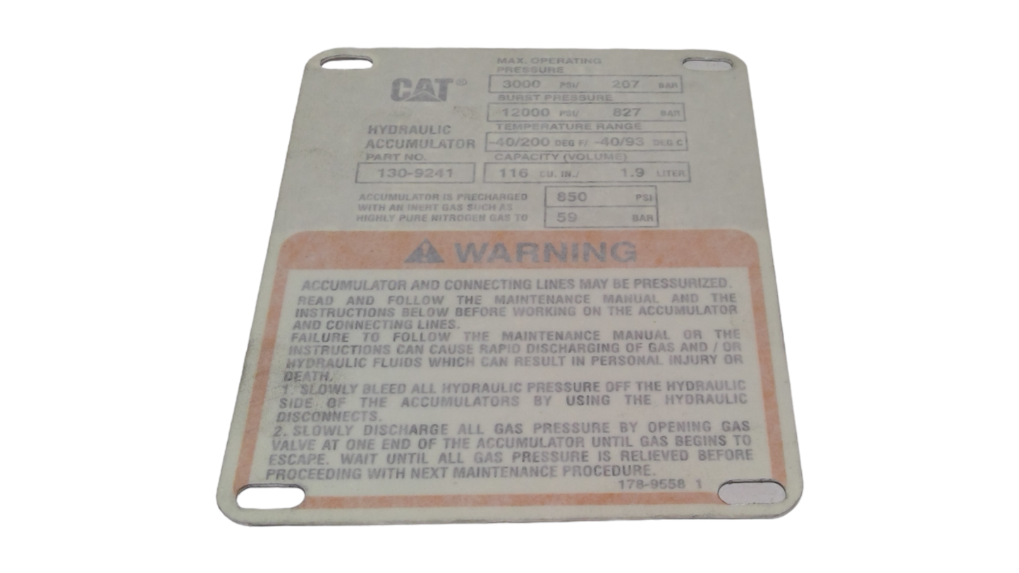 New OEM Genuine Caterpillar, Plate-Warnin - Part # 1789558