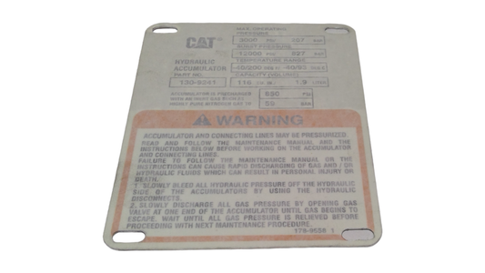 New OEM Genuine Caterpillar, Plate-Warnin - Part # 1789558