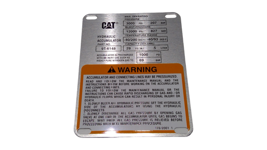 New OEM Genuine Caterpillar, Plate-Warnin - Part # 1789561