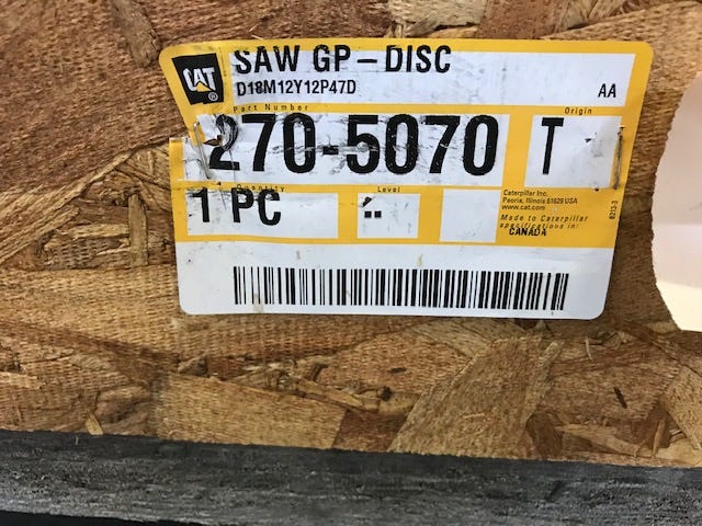 New OEM Genuine Caterpillar, Saw Gp Disc - Part # 2705070