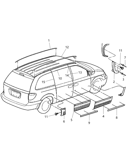 New 2006-2007 Fits Chrysler Grand Caravan, Town & Country Molding-Front Door - Part # WW04CD7AD