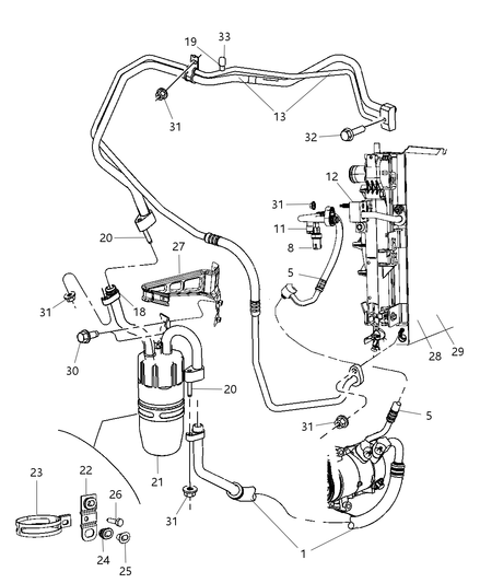 Accumulator Air Conditioning Includes: Bracket, Screw, Bushing, Grommet, Stud, Seal
