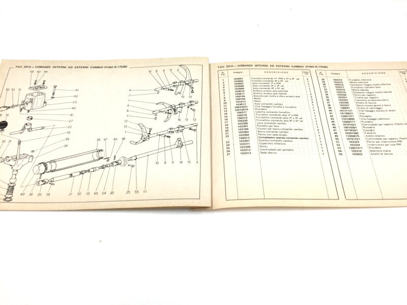 OEM 1974 Ferrari 365 GT4 BB Mechanical Parts Catalog Gearbox Insert, Cat. # 11/1973