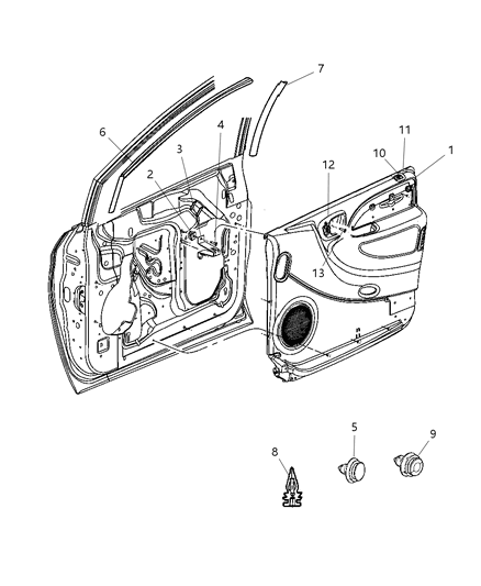 New 2005-2007 Fits Chrysler Grand Caravan, Town & Country Panel-Front Door Trim - Part # TM811D1AL