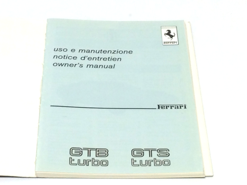 New OEM Ferrari 208 GTB/S Turbo Owners Handbook Operating Manual, Cat # 429/86