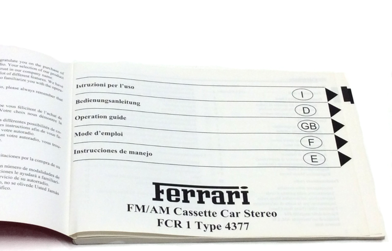 New OEM Ferrari 360 Becker 4377 Hi-Fi System Operating Instructions Manual