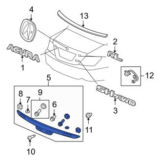 New OEM Genuine Acura, Rear Trunk Lid Applique - Part # 74890SJAA11ZE