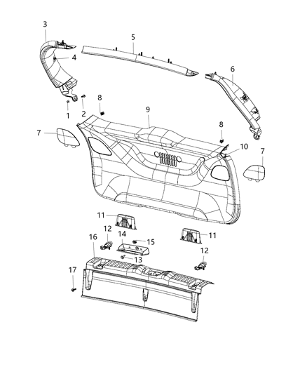 New 2018 Fits Chrysler Caliber, Compass, Patriot Panel-Liftgate Trim Upper - Part # 6NL74PS4AA