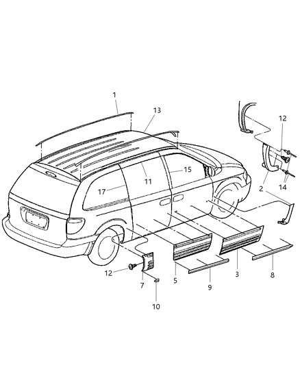 New 2001-2002 Fits Chrysler Grand Caravan, Town & Country Molding-Front Door - Part # RQ45YBMAA