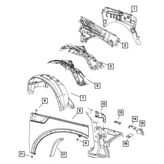 New OEM Front Right Fender Apron Reinforcement Fits, 2007 Dodge Nitro - Part # 55177016AK