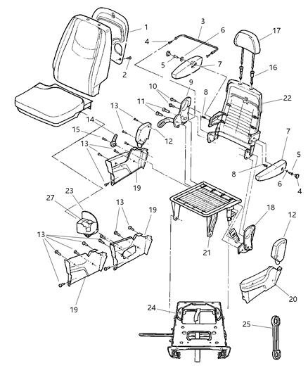 New 2001-2003 Fits Chrysler Grand Caravan, Town & Country Shield-W/Cupholder - Part # UK252L5AA