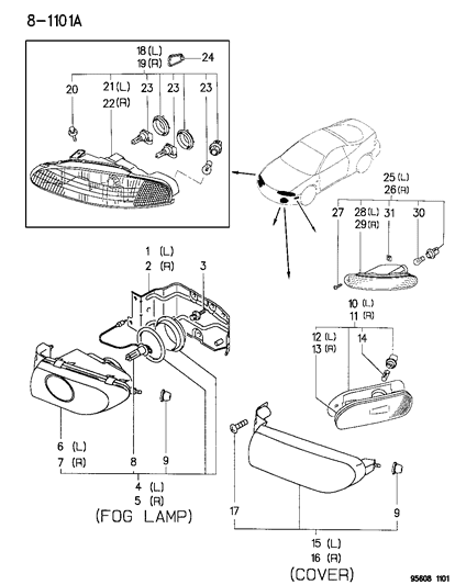 New 1995-2000 Fits Chrysler Sebring Fog Lamp - Part # MR179443