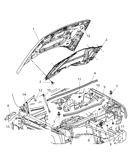 New 2006-2007 Fits Chrysler Commander Weatherstrip-Hood - Part # 55396672AB