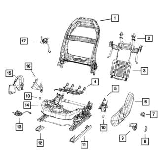 New OEM Left Seat Back Frame Fits, 2015-2017 Chrysler 200 - Part # 68260531AC