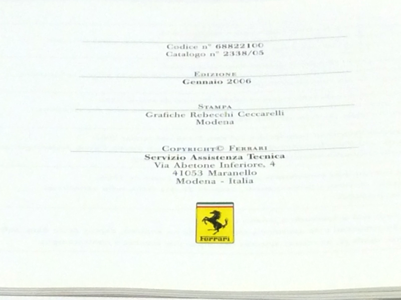 New OEM Ferrari Enzo Sales & Service Manual Handbook Cat. # 2071/04