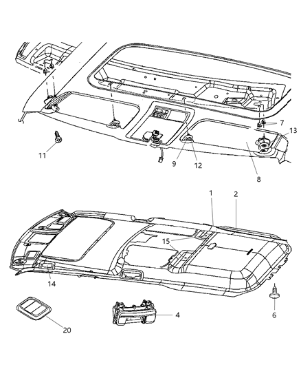 New 2006-2010 Fits Chrysler Commander Plug-Headliner - Part # 1BK28BD1AC
