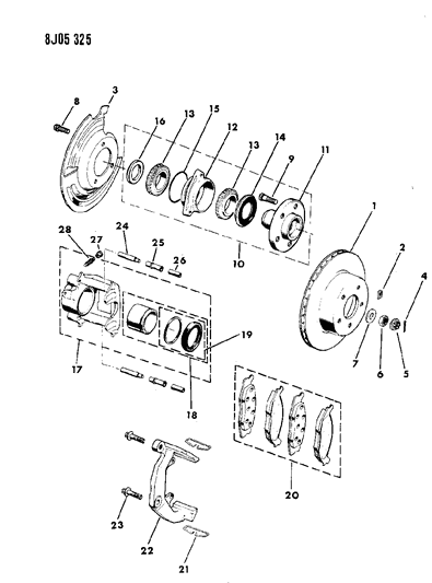 New 1984-1990 Fits Chrysler Grand Cherokee Disc Pkg-Front Brake - Part # BHKH5552
