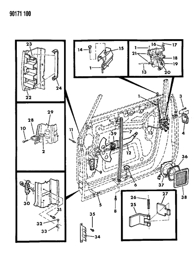 Regulator, Front Door Window, Right