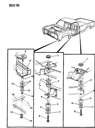 Insulator, Body To Frame, Rear