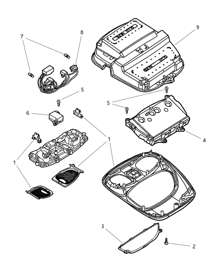 New 2002-2004 Fits Chrysler Grand Cherokee Console-Overhead Mini - Part # SF621DBAA