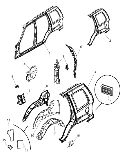 New 2003-2007 Fits Chrysler Liberty Wheel/House-Rear Inner - Part # 55360406AE
