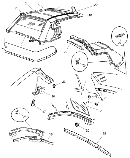 New 1996-2006 Fits Chrysler Sebring Header-Folding Top - Part # 4864736