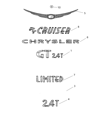 New 2008-2009 Fits Chrysler PT Cruiser Nameplate - Part # 5152594AA