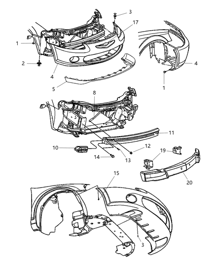 Reinforcement Front Bumper With Bumper Brackets (Plate With 2 Nuts)