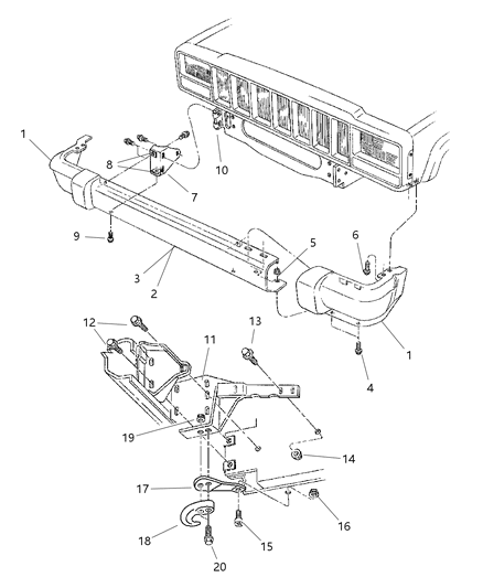 New 1997-2001 Fits Chrysler Grand Cherokee Bracket-Bumper - Part # 55175269AB