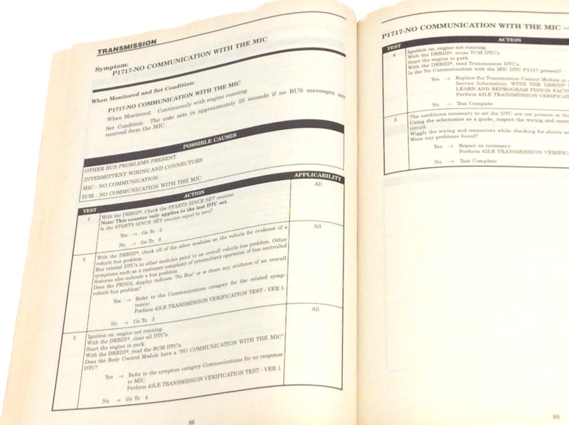 New 2001 Plymouth Prowler Factory Transmission Diagnostic Procedures Manual 8169901047