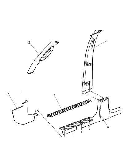 New 2003-2004 Fits Chrysler Liberty Molding-A Pillar Trim - Part # 5GM93TL2AI
