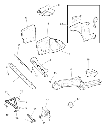 New 1994-2001 Fits Chrysler Grand Cherokee Shield Front Inner - Part # 55175637