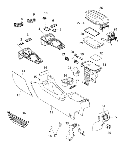 New 2014-2015 Fits Chrysler Grand Cherokee Panel-Floor Console - Part # 1UJ65DX9AE