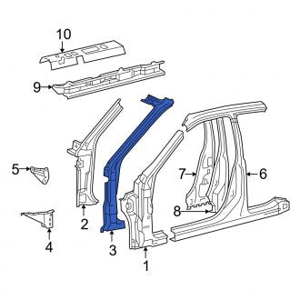 New OEM Right Body A-Pillar Reinforcement Fits, 1997-2001 Lexus ES - Part # 6114533020