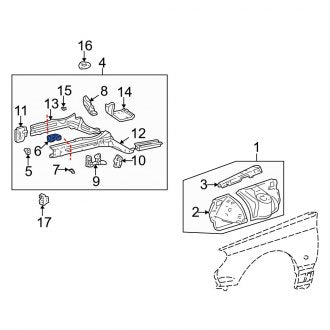 New OEM Front Right Frame Side Member Reinforcement Fits, 1998-2005 Lexus GS - Part # 5718124020