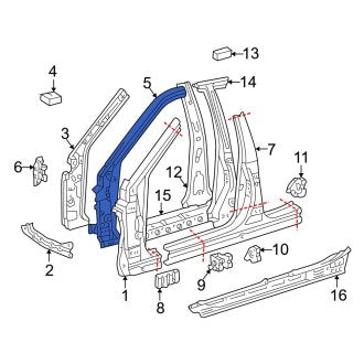 New OEM Left Body A-Pillar Reinforcement Fits, 1998-2005 Lexus GS - Part # 6101630030