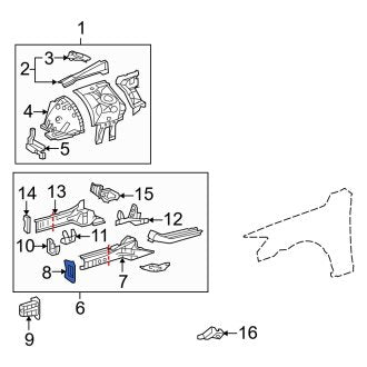 New OEM Front Left Frame Rail End Fits, 2006-2011, 2013-2020 Lexus GS - Part # 5714230040