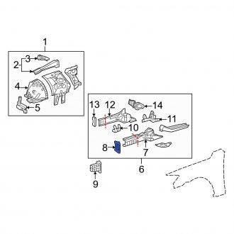 New OEM Front Right Frame Rail End Fits, 2006-2011, 2013-2020 Lexus GS - Part # 5714130040