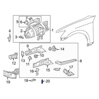 New OEM Front Right Outer Frame Side Member Reinforcement Fits, 2017-2024 Lexus IS - Part # 5374124010