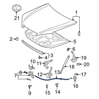 New OEM Front Hood Release Cable Fits, 2002-2006 Lexus ES - Part # 5363033120